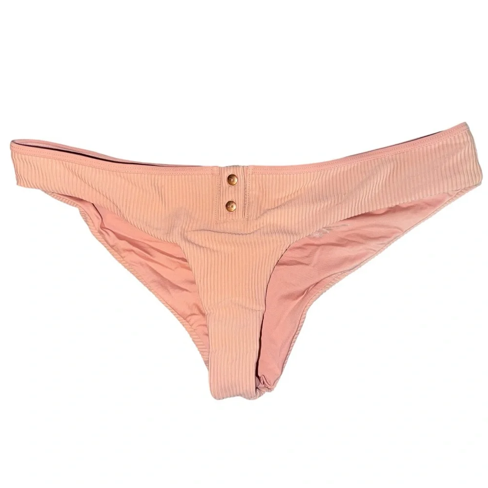 FRANKIES BIKINIS Alana Ribbed Vintage Pink Rose Bikini Bottoms (ONLY) Large